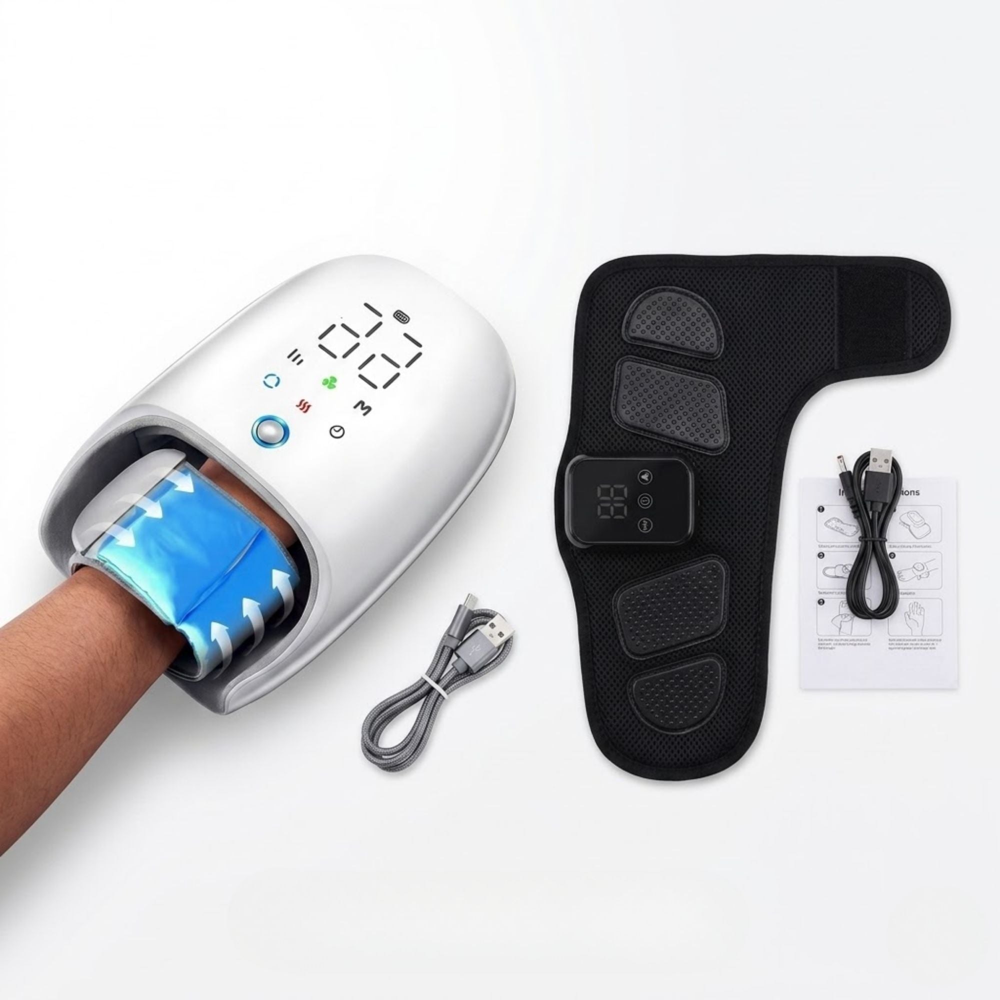 Ultimate 2-in-1 Total Body Care Set: Smart Hand & Wrist Massager with Cooling/Heating + Foot & Heel Recovery Pad